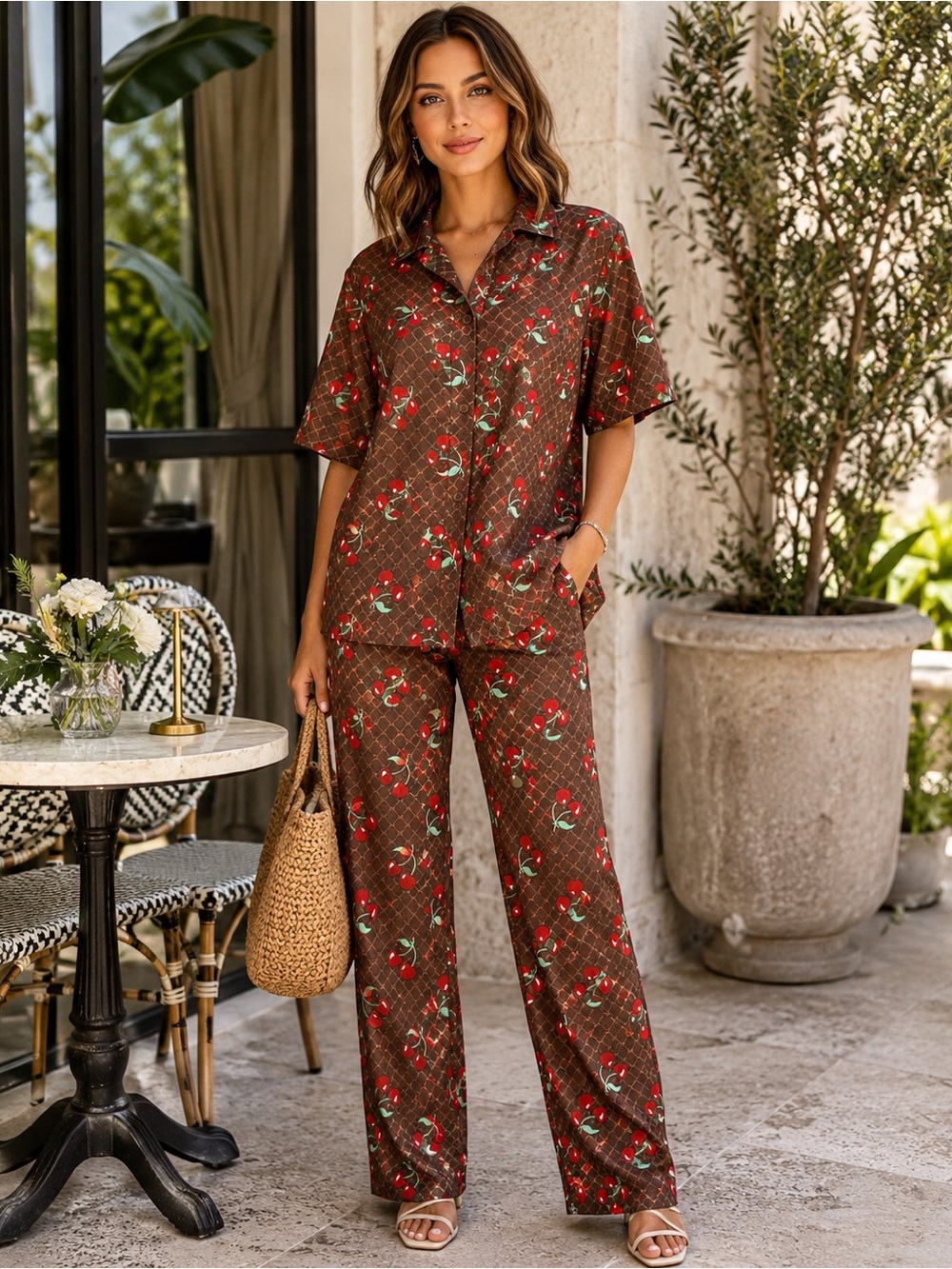 Endless Moon Midnight Cherry 2-Piece Set Brown Red Size L NWT